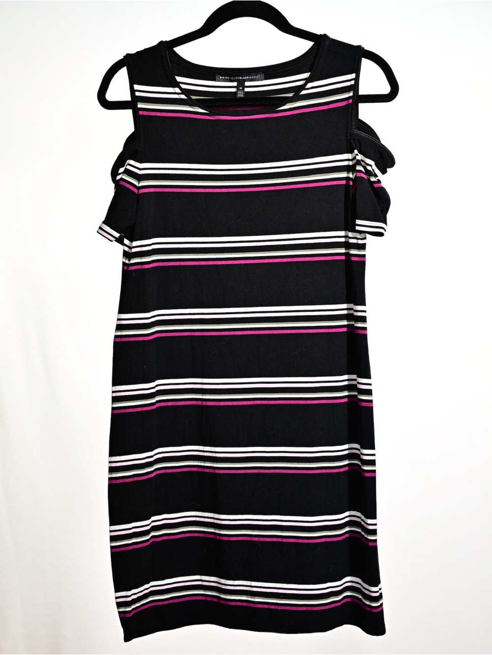 Cold Shoulder Striped Knit Dress - Black & Pink